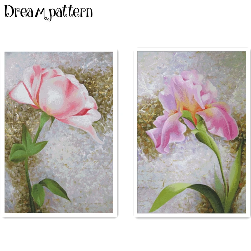 Pink rose iris flowers cross stitch kits package 18ct 14ct 11ct cloth silk cotton thread embroidery DIY handmade needlework | Дом и сад