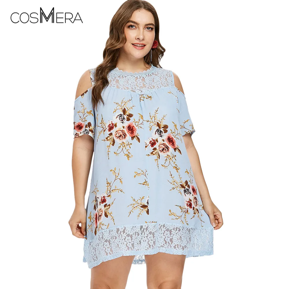 CosMera шею плюс Размеры Открытое плечо Цветочный принт кружевное платье Для женщин