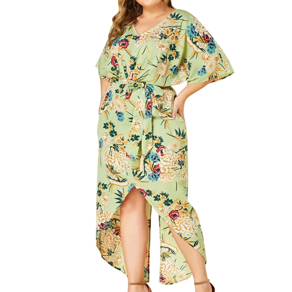 Летнее женское свободное модное платье большого размера с коротким рукавом