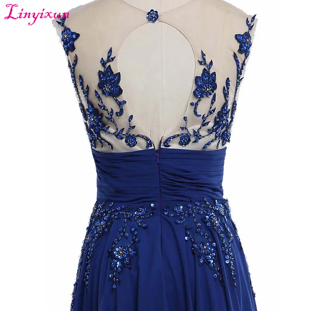 Linyixun настоящая фотография Королевский синий корсет шифоновые платья для