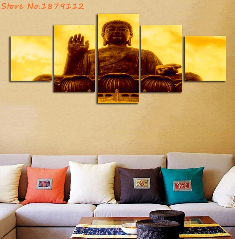 Горячая продажа без рамы 5 панелей картина Тянь Тан Будда HD холст печать живопись