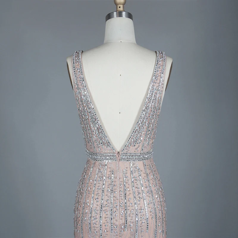 Vestido De Festa2019 новое вечернее платье, милое Розовое Кружевное длинное вечернее платье с v-образным вырезом, вечерние платья невесты, сексуальные платья с открытой спиной и жемчугом для танцев
