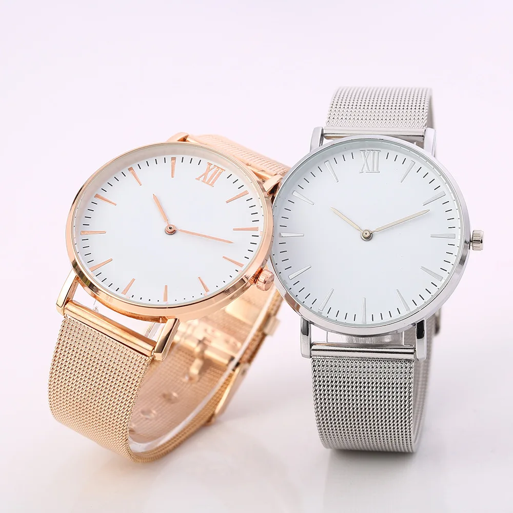 Новейший! Браслет из нержавеющей стали с сеткой Аналоговые кварцевые наручные