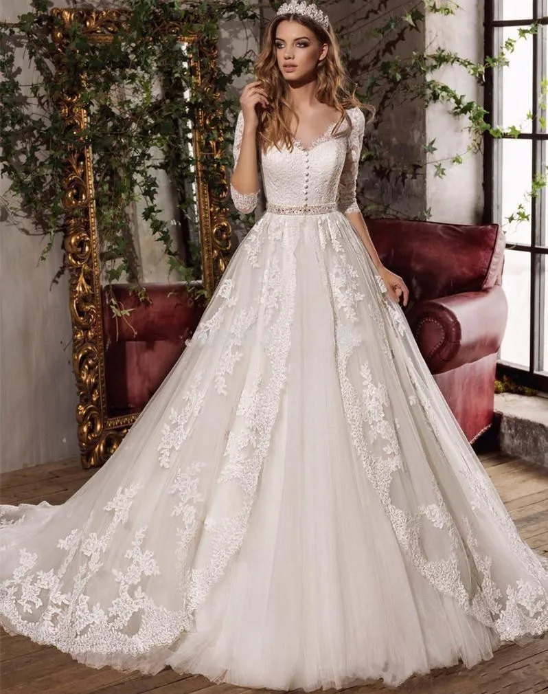 Vestido De Noiva Романтические свадебные платья с кружевной аппликацией А силуэта v