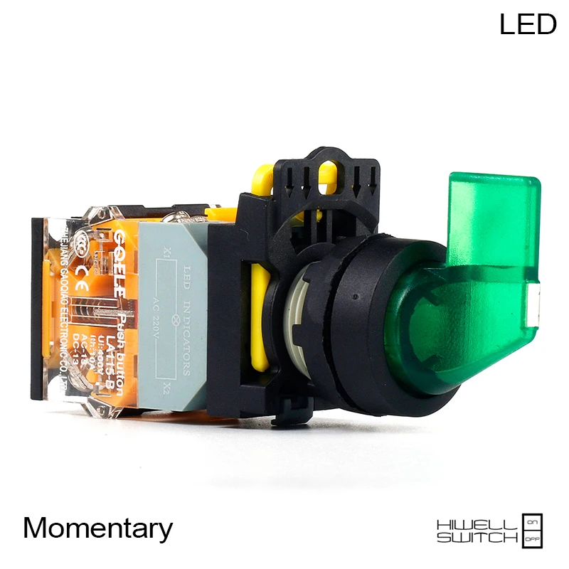 

5 PCS Push button switch Selector switch Short handle 3-Position LED Momentary Waterproof IP65 LA115-B1-11CXD-R31