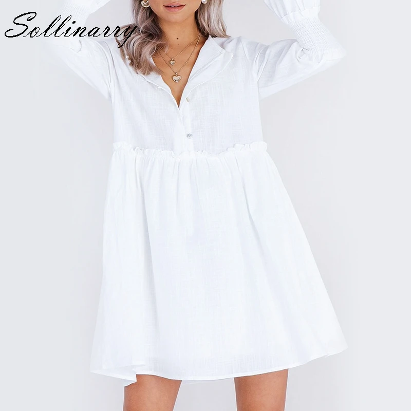 Sollinarry Короткие Свободные повседневные женские платья Vestido элегантные длинные