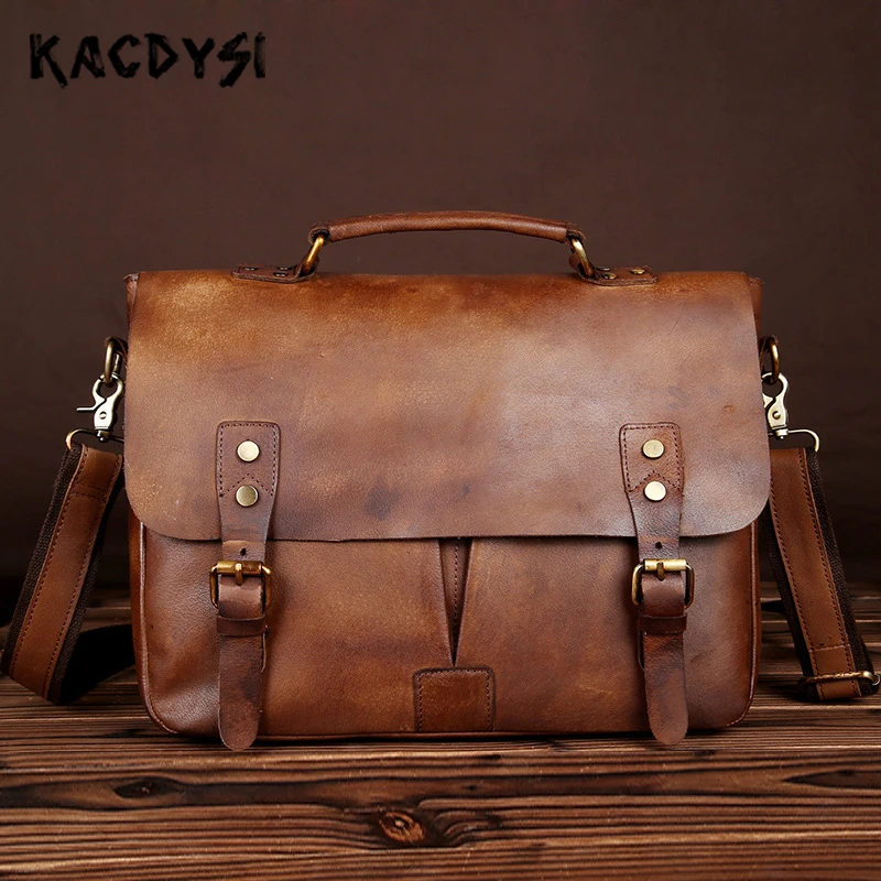 Кожаные винтажные мужские деловые сумки портфель ручная работа коровья кожа на