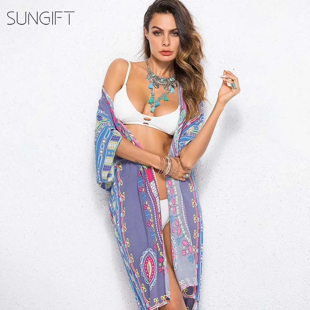 SUNGIFT женское платье в африканском стиле Дашики народный принт кардиган Половина
