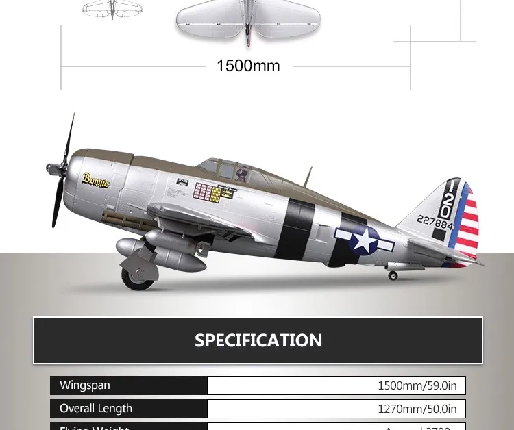 Радиоуправляемый самолет FMS 1500 мм 1,5 м P47 P-47 Razorback 6CH с втягиванием светодиодный 6S EPO PNP масштаб Gaint Big Warbird модель самолета
