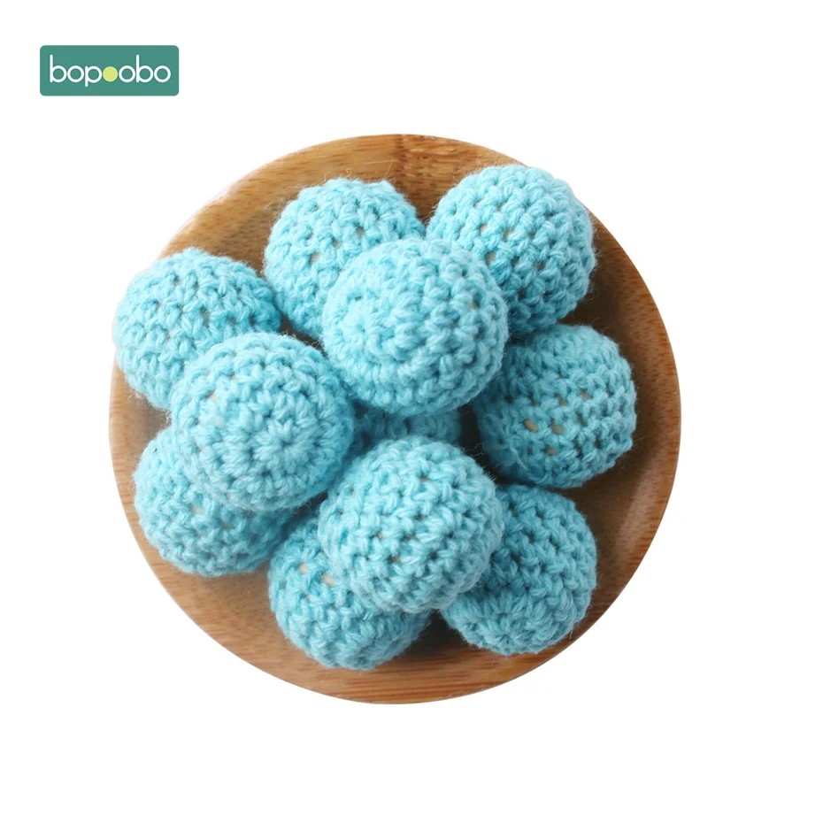 Blue Crochet Beads Bopoobo, 50 шт., 20 мм, натуральные деревянные бусины для вязания крючком, украшение внутри, деревянные бусины для прорезывания зубов, деревянные игрушки, бусины для прорезывания зубов - Цвет: Blue Crochet Beads