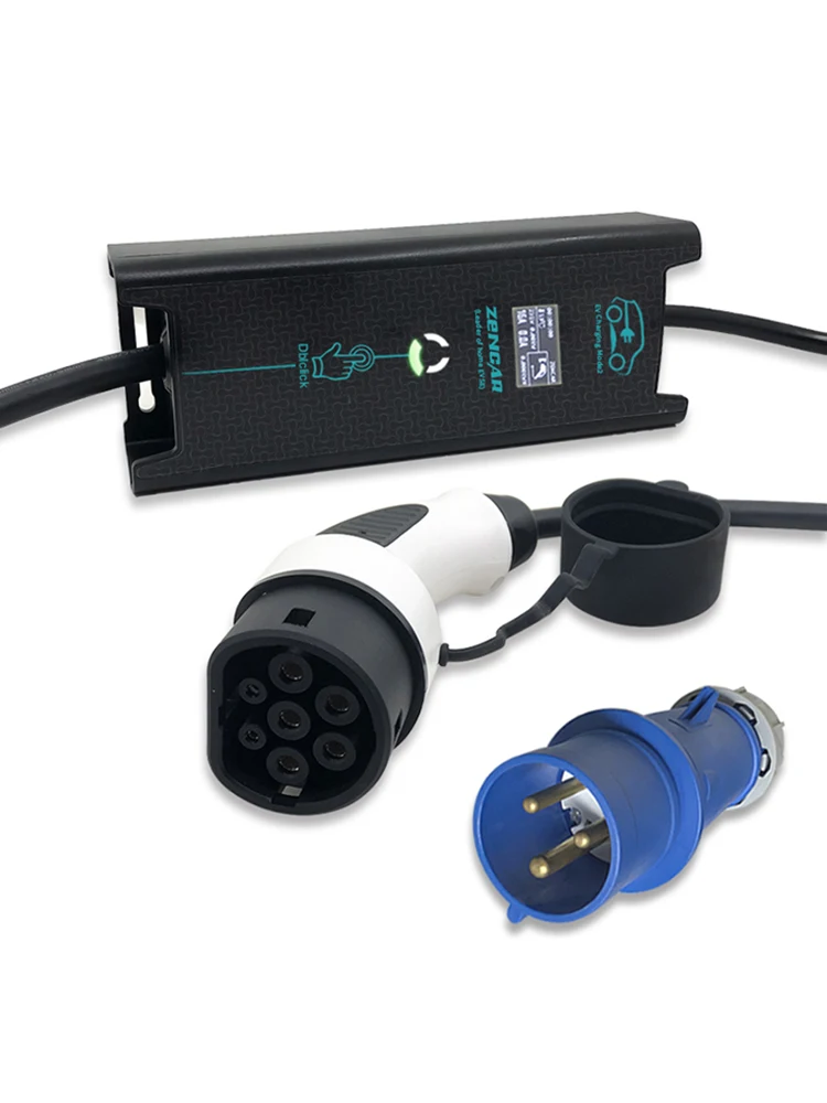 Ev зарядка Регулируемая evse 10A 16A 20A 24A 32A синий cee штекер IEC62196 Тип 2 для электрического автомобиля зарядное устройство 5 м кабель