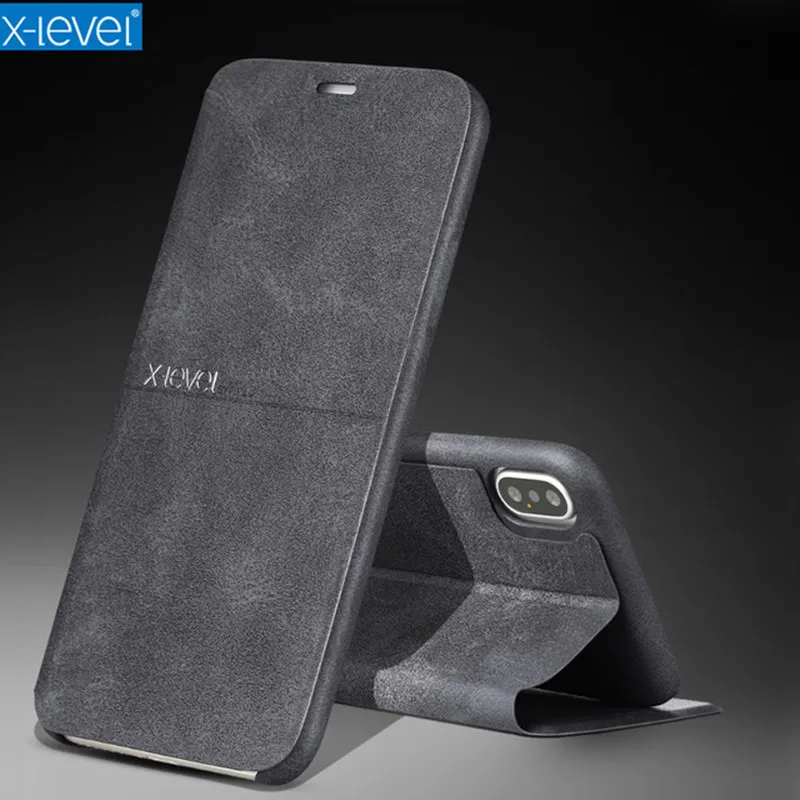 Винтажный кожаный флип-чехол X-Level для телефона iPhone X чехол XS Ультратонкий