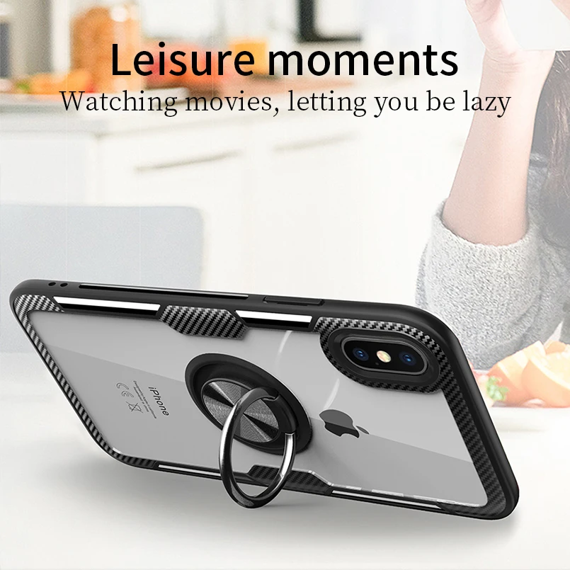 Magnetic Ring Bracket Case For iPhone X XR XS MAX Cases Metal Rotating Finger TPU Clear Cover 7 8 6 6s Plus |