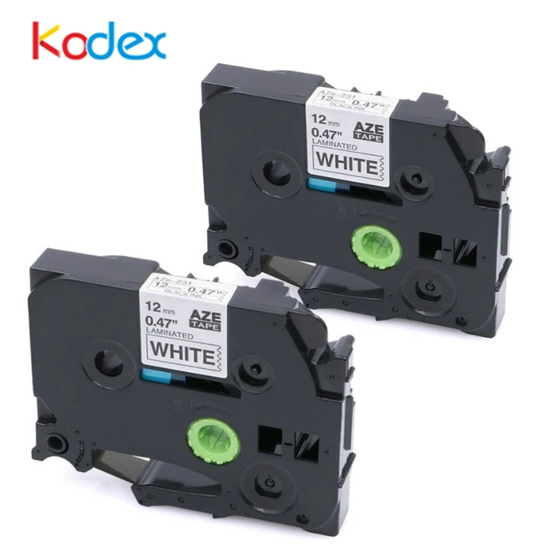 2pcs Black on White Oozmas TZe лента для маркировки 12 мм стандартная ламинированная пленка Ленты Совместимость для Brother P-Touch Combo Set TZ131 TZe231 TZe631 TZe334 TZe335 - Цвет: 2pcs Black on White