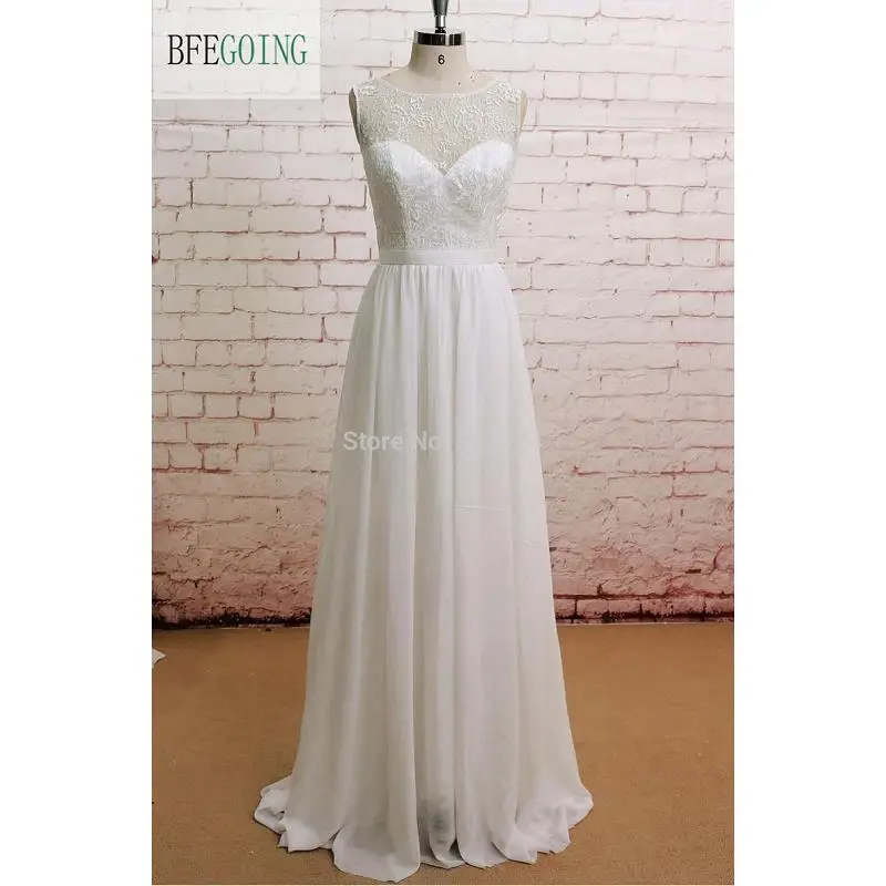 

Sleeveless Sweetheart Floor-Length Sheath Wedding dress Lace and Chiffon with Backless