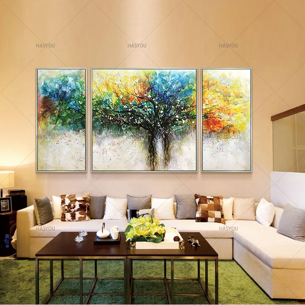 

100%Handmade Wall Art Decorative Colorful Life of Tree Picture Hand Painted Canvas Art Oil Painting For Living Room Office Gifts