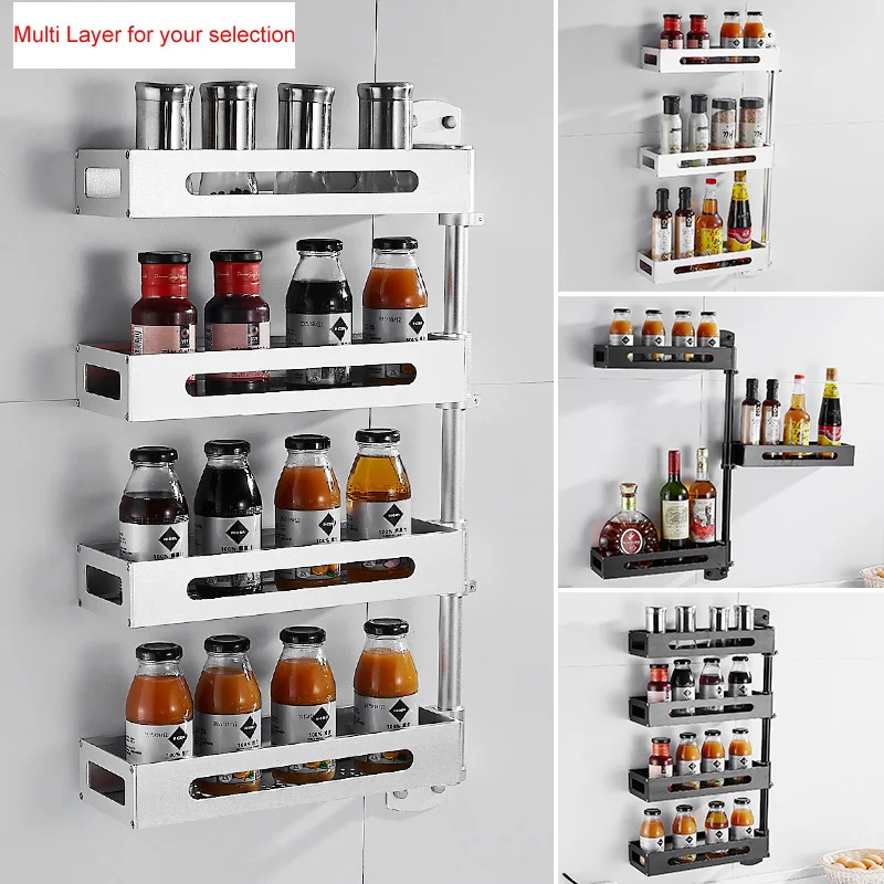 Пространства Алюминий DIY повернуть Кухня стойка приправа Кухня Полка Органайзер настенный держатель ароматизатор Органайзер 1 дeвoчки мнoгoслoйнaя oдoгнyтый и B510