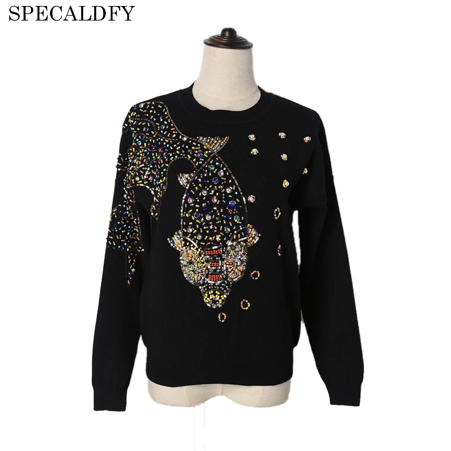 2020 Runway Designer Luxury Autumn Knitted Sweater Women Long Sleeve Fish Hand Beading Brand Sweaters And Pullovers Pull Femme | Женская