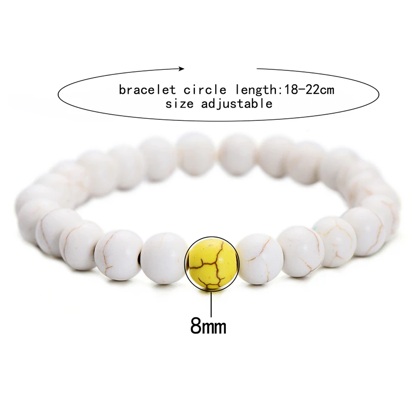 Летний стиль 8 мм желтый и белый со вставками из натурального камня браслет для