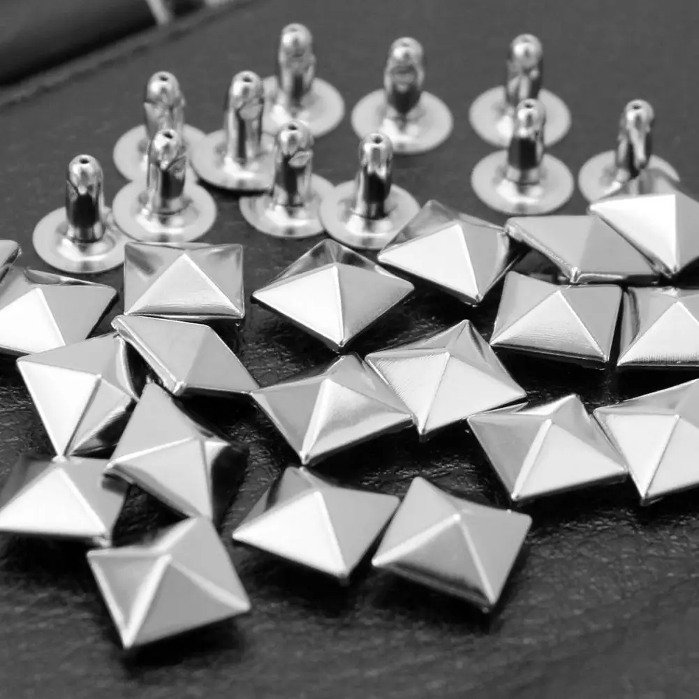 Шипы 100x серебряные заклепки Пирамида Шпильки DIY для изготовления кожаных сумок и обуви ремень 9*9 мм новые шприцы и шипы для одежды