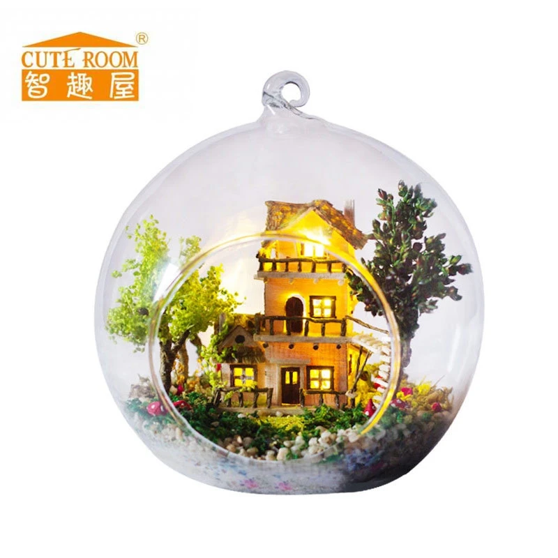 G016 Diy Кукольный дом Miniatura мини стеклянный шар модель строительные наборы деревянный миниатюрный кукольный домик игрушка подарок лесная Вилла