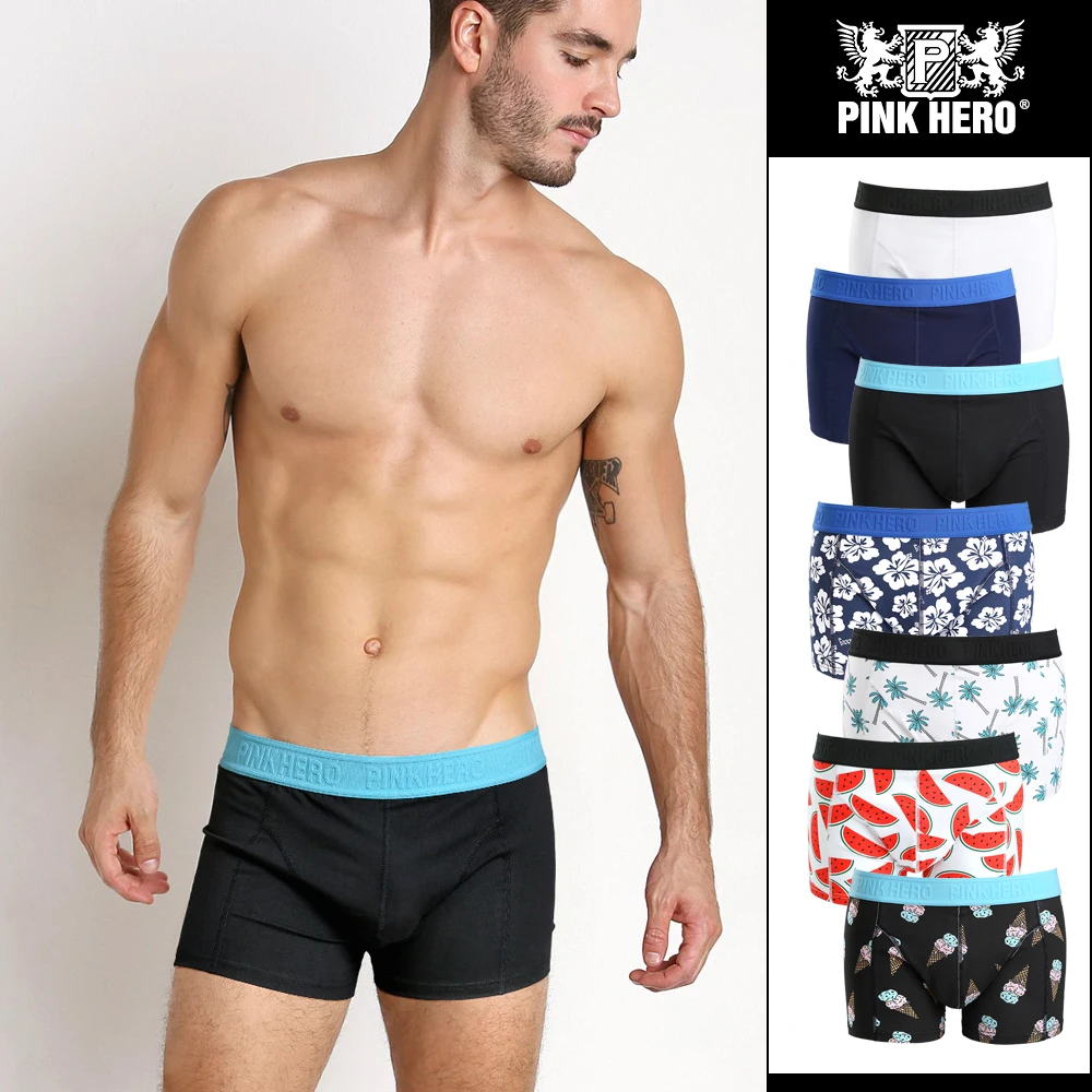 Мужские трусы боксеры розовые хлопковые шорты с принтом фруктов и цветов