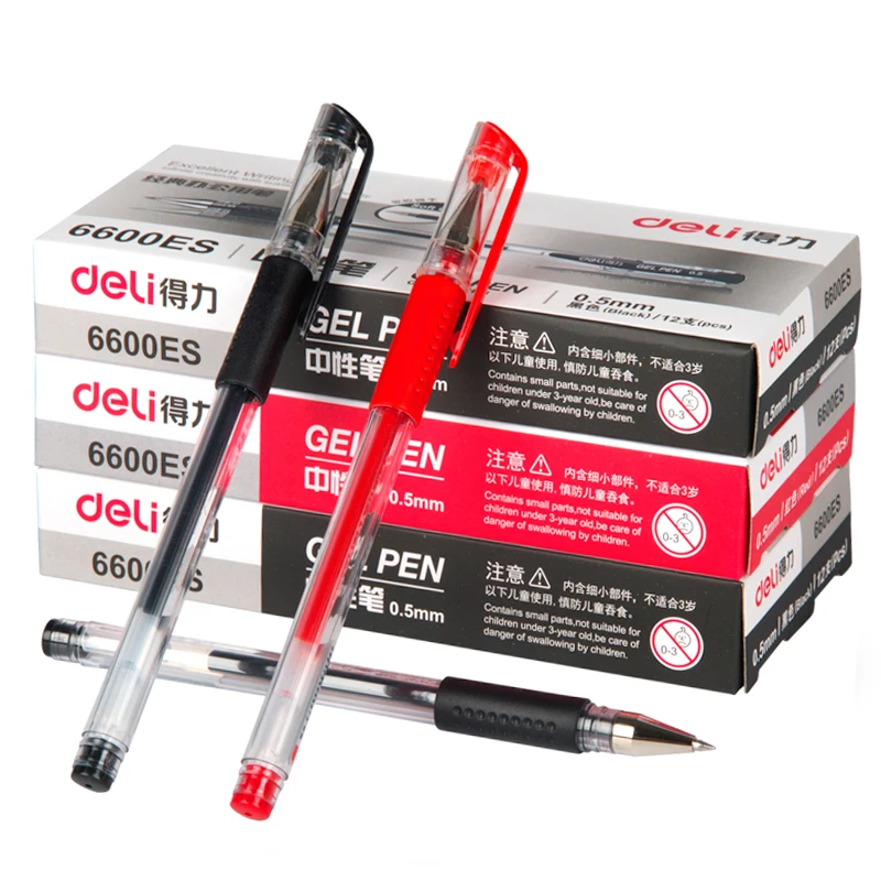 

12PCS Special Offer DELI 6600es Gel Pen Red Blue Signature Pen 0.5mm Carbon Pen