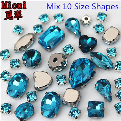 Sky Blue Micui 50 шт. Стразы смешанной формы кристалл Пришивные с когтями Diy Красочные камни для платья стеклянные стразы для одежды ZZ1000 - Цвет: Sky Blue