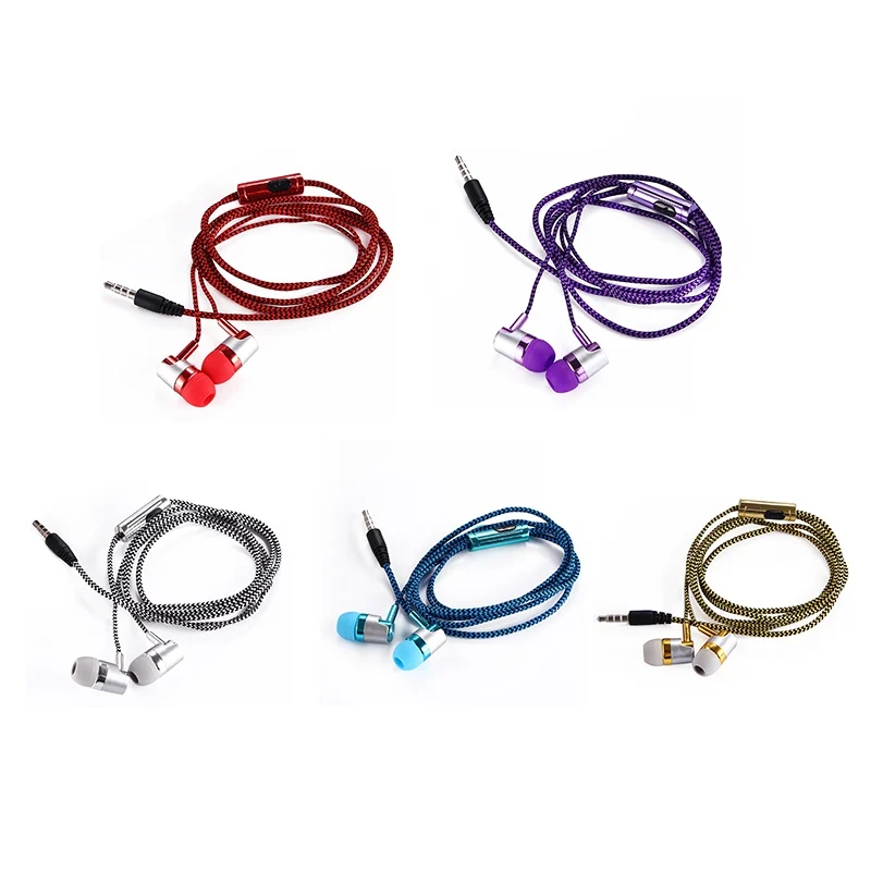 MP3/mp4 Roping Stereo Headset 3.5mm Subwoofer In Ear Earbud 1.2M Reflective Fiber Cloth Line Metal Earphone | Электроника
