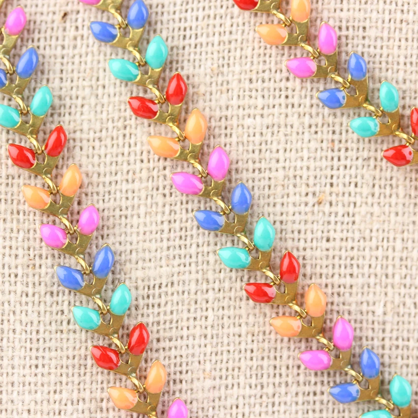 5 метров разноцветные эмалевые цепи с бусинами рыбьи костяные шипованные