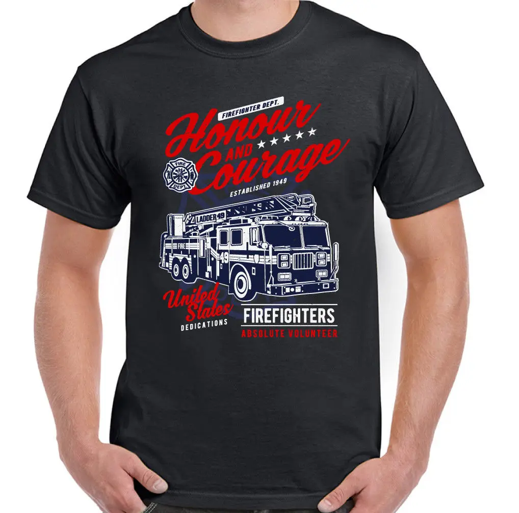 

Print Men T Shirt Summer Honour & CORAGGIO Pompiere Uomo Nera T-Shirt Fire Brigade Service ENGINE T-Shirt