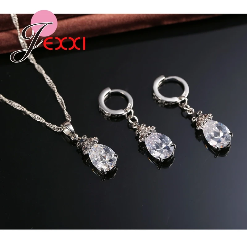 Женский комплект из колье и серёг серебра 925 пробы|engagement jewelry set|jewelry setsdrop sets |