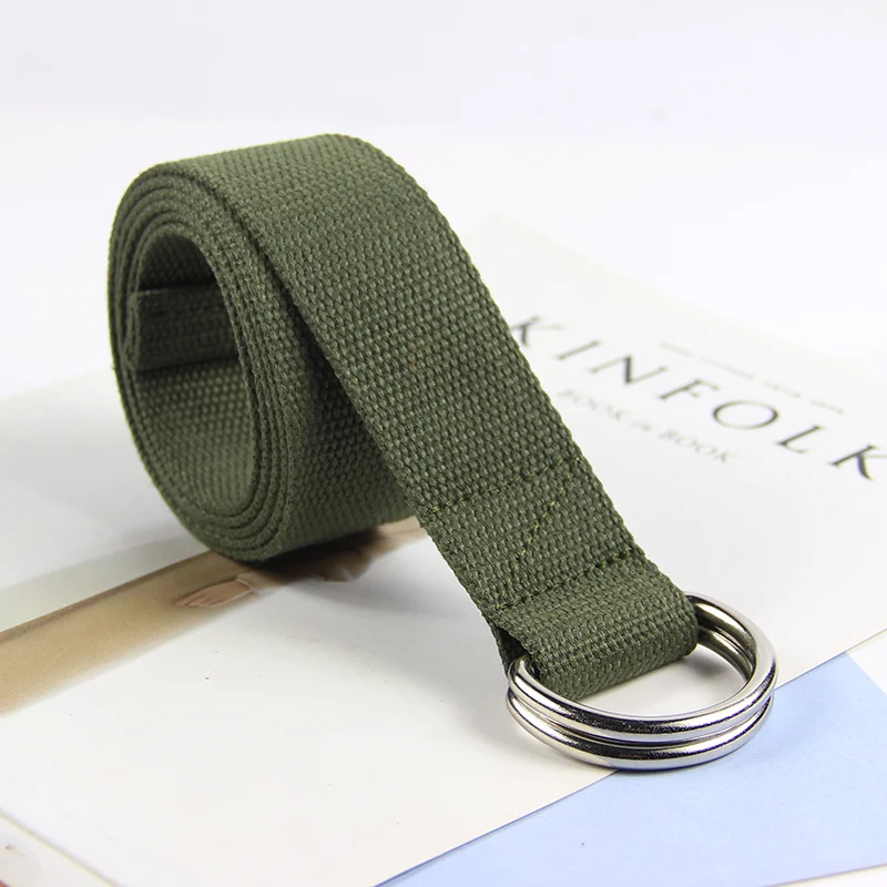 926- army green Простой цельный хлопковый холщовый универсальный ремень на талию женский холщовый ремень d-образный двойной кольцевой пряжкой модный пояс - Цвет: 926- army green