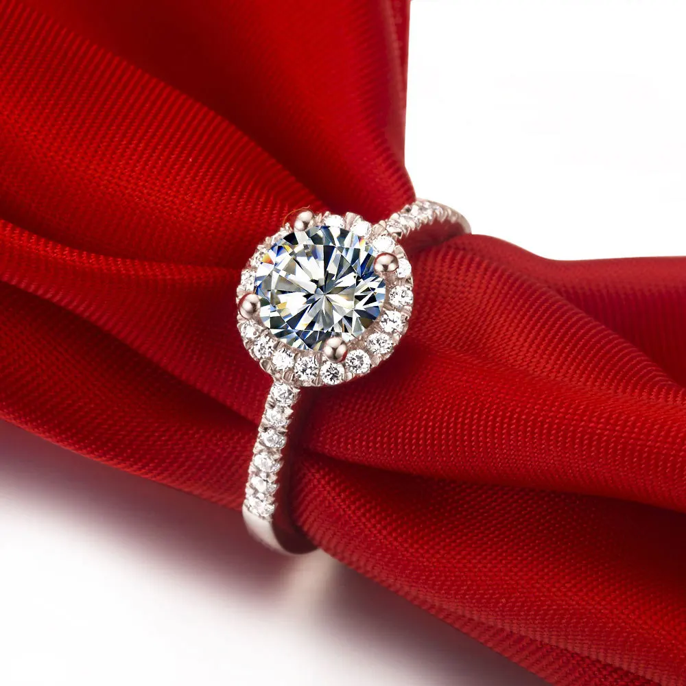 1CT круглые блестящие украшения S925 подлинное ювелирное изделие Halo винтажное