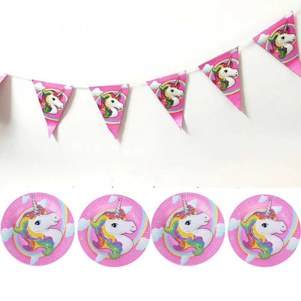 Единорог тема девочка Мальчик День рождения пользу ребенка душ кружки тарелки