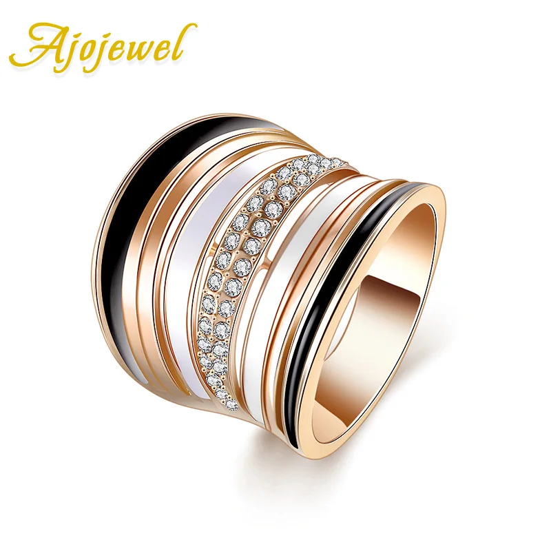 Роскошные Большие кольца Ajojewel для женщин черно белое эмалированное большое