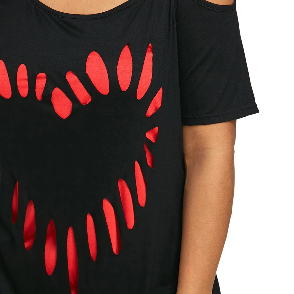 Плюс Размер С Коротким Рукавом Сердце Печати Туника Футболка Женщин 2018 Лето