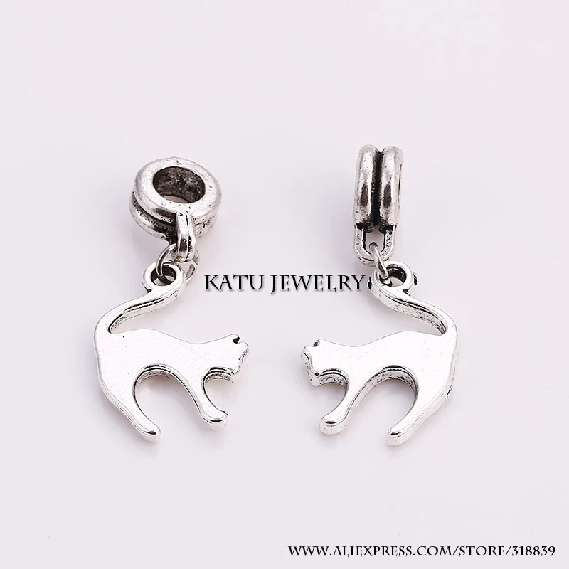 Тибетские серебряные металлические животные бусины кошка Fit Pandora амулеты DIY