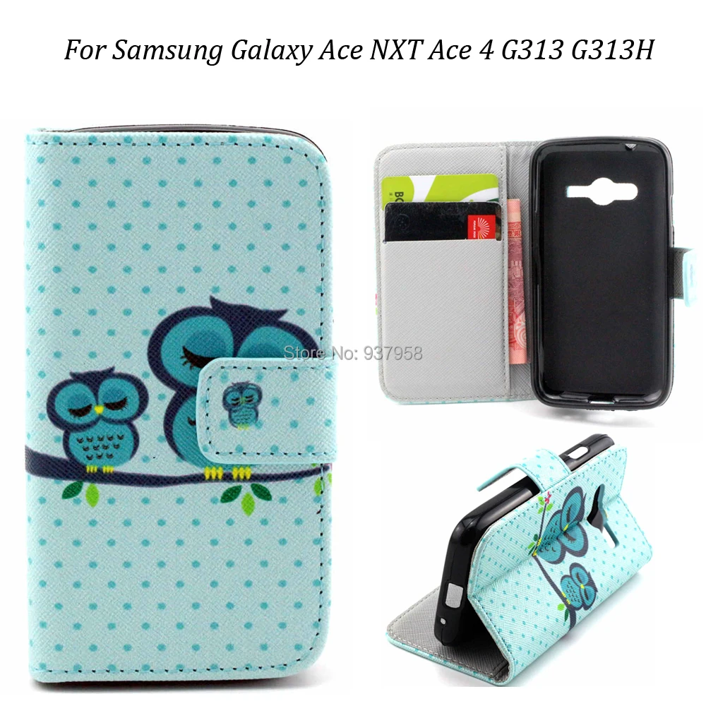 50pcs/lot For Samsung Galaxy Ace NXT 4 G313 G313H Owl Wallet Style 2 ID Card Slots Leather Case with Stand Free Shipping |