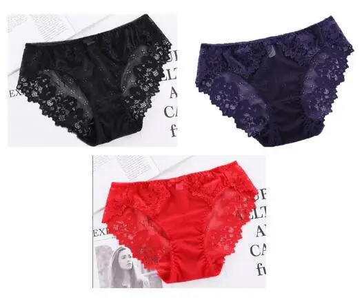 3PCS-6608-6 3 шт./лот, сексуальное кружевное женское нижнее белье, прозрачные бесшовные шелковые трусики, забавные дышащие трусики с низкой талией, женские трусы - Цвет: 3PCS-6608-6
