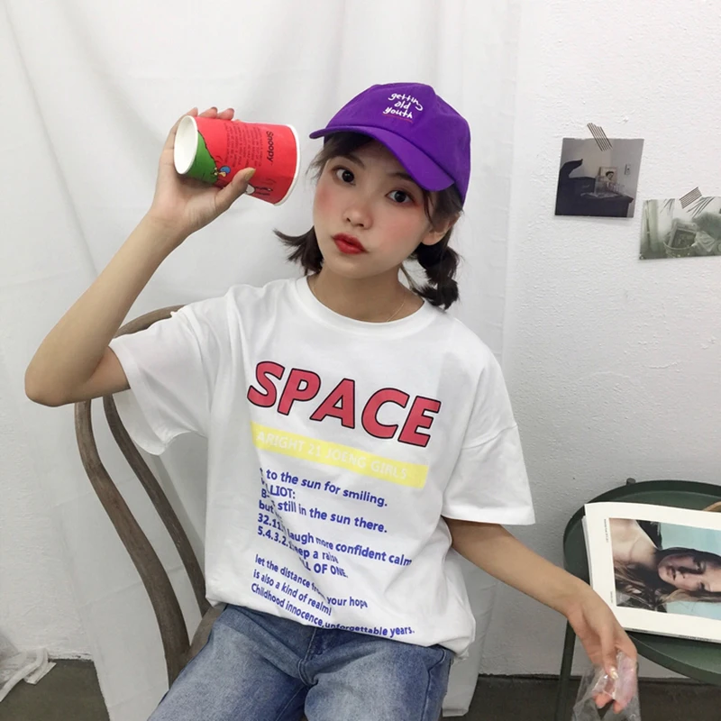 Harajuku Kawaii свободная футболка с буквенным принтом одежда для школьниц летняя Ulzzang