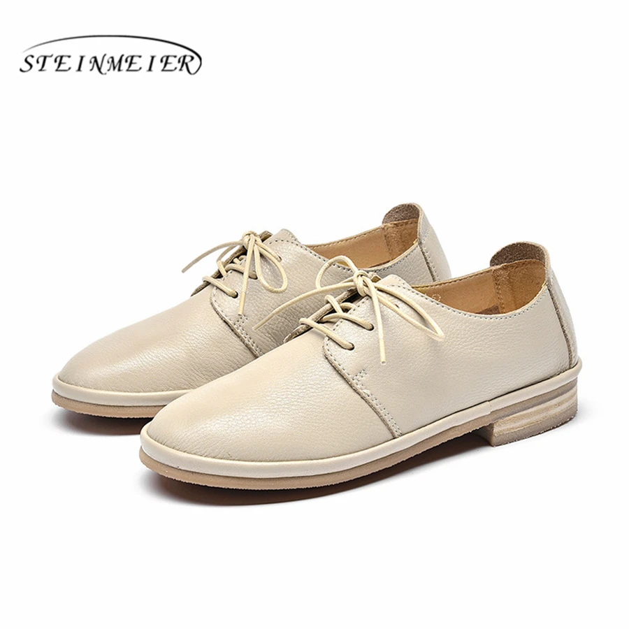 

Genuine Leather Women Flats Oxford Shoes Woman Sneakers lady brogues Vintage Casual shoes for Women Footwear 2020 beige white