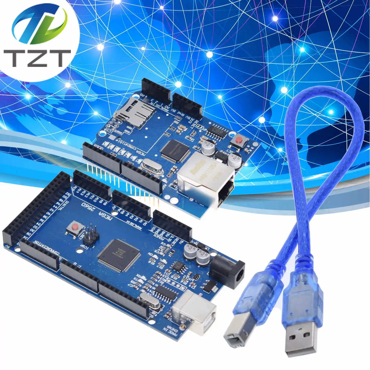

TZT UNO Ethernet W5100 network expansion board SD card Shield for arduino with Mega 2560 R3 Mega2560 REV3