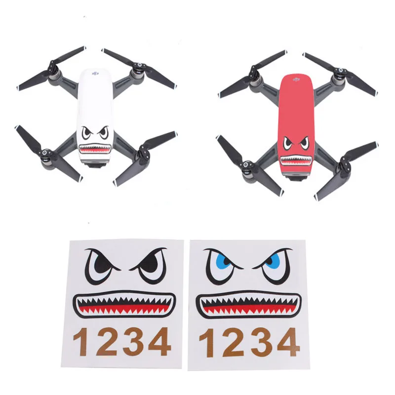 2 шт. наклейка с изображением лица акулы Mavic Pro& Spark Drone Body Shell+ наклейки на батарейки наклейки для DJI Spark аксессуары