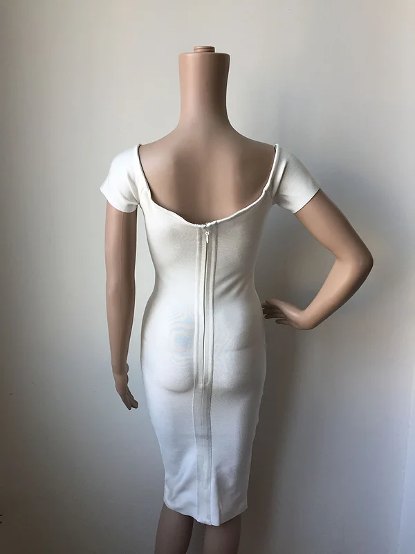 

2018 white off shoulder knee length clubware rayon sexy bandage dress