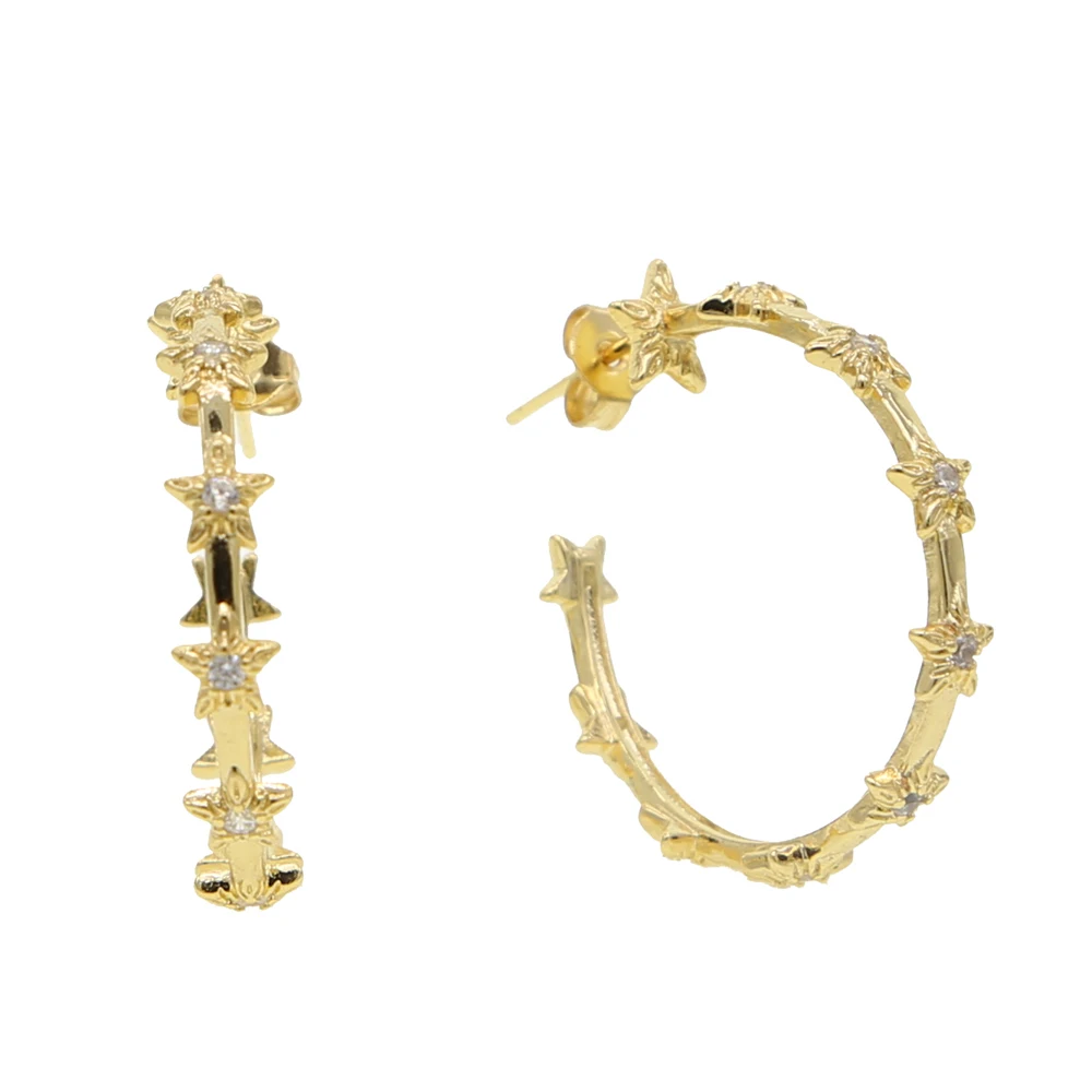 Gold Filled cz star circle hoop earring for women lady classic trendy jewelry wholesale