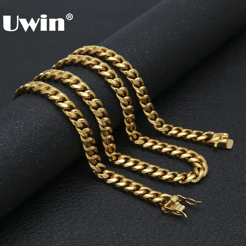 Цепочка Uwin из нержавеющей стали кубинской формы длинное ожерелье с прочной