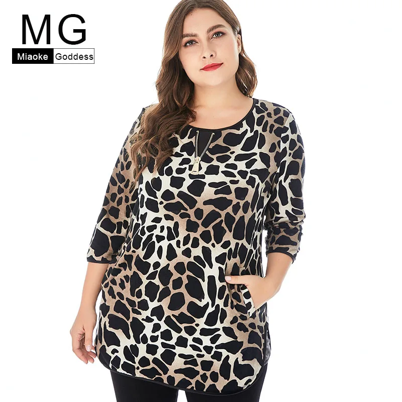 MG 2019 Весна новое поступление плюс размер женские леопардовые топы и блузки