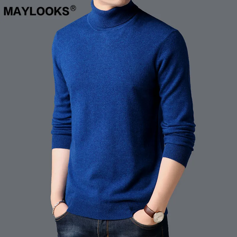 Maylooks 2018 осень и зима новый мужской Высокий воротник 100% чистый шерстяной свитер