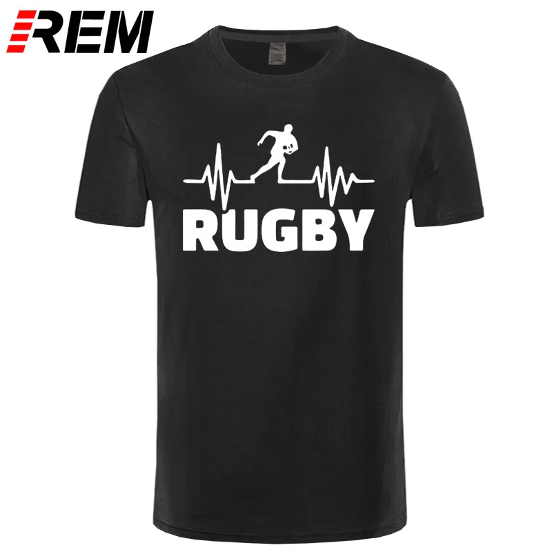 Heartbeat Of Rugbying, футболки для мужчин, летняя мода, короткий рукав, футболка, хлопок, Забавный принт, топы, спортивные мужские футболки - Цвет: black white